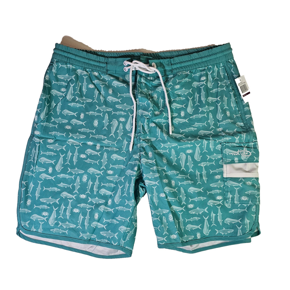 Reel Life Men's Swim Shorts Trunks Size XL Green Fish Angler Pockets Beach